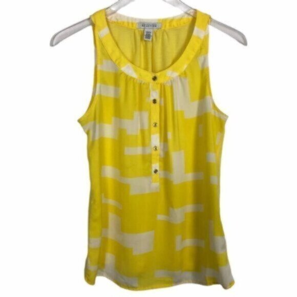 Kenneth Cole Reaction | Yellow Sleeveless Button Geometric Print Top Size Small - Picture 1 of 5